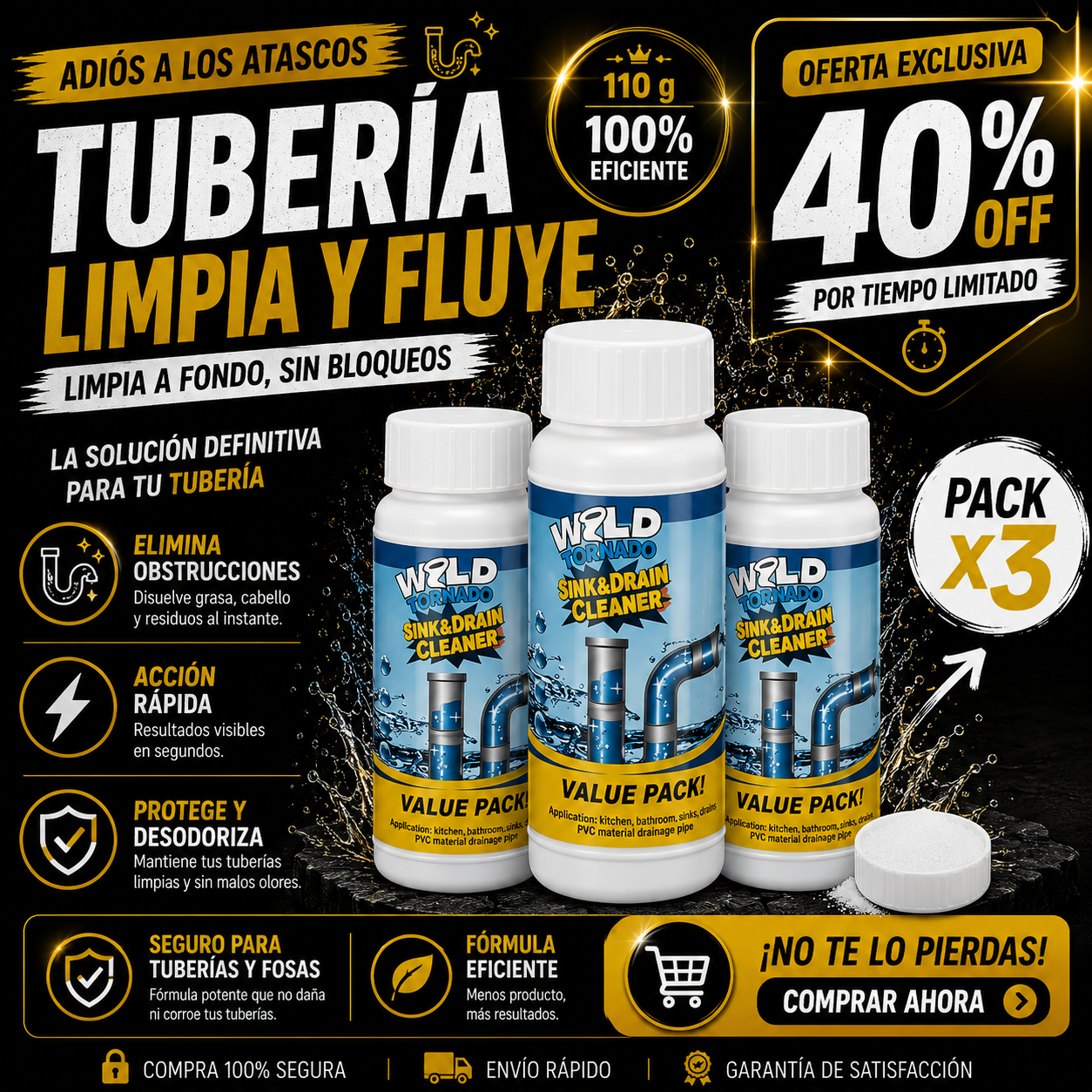 Limpiador de Tuberías PACK x3