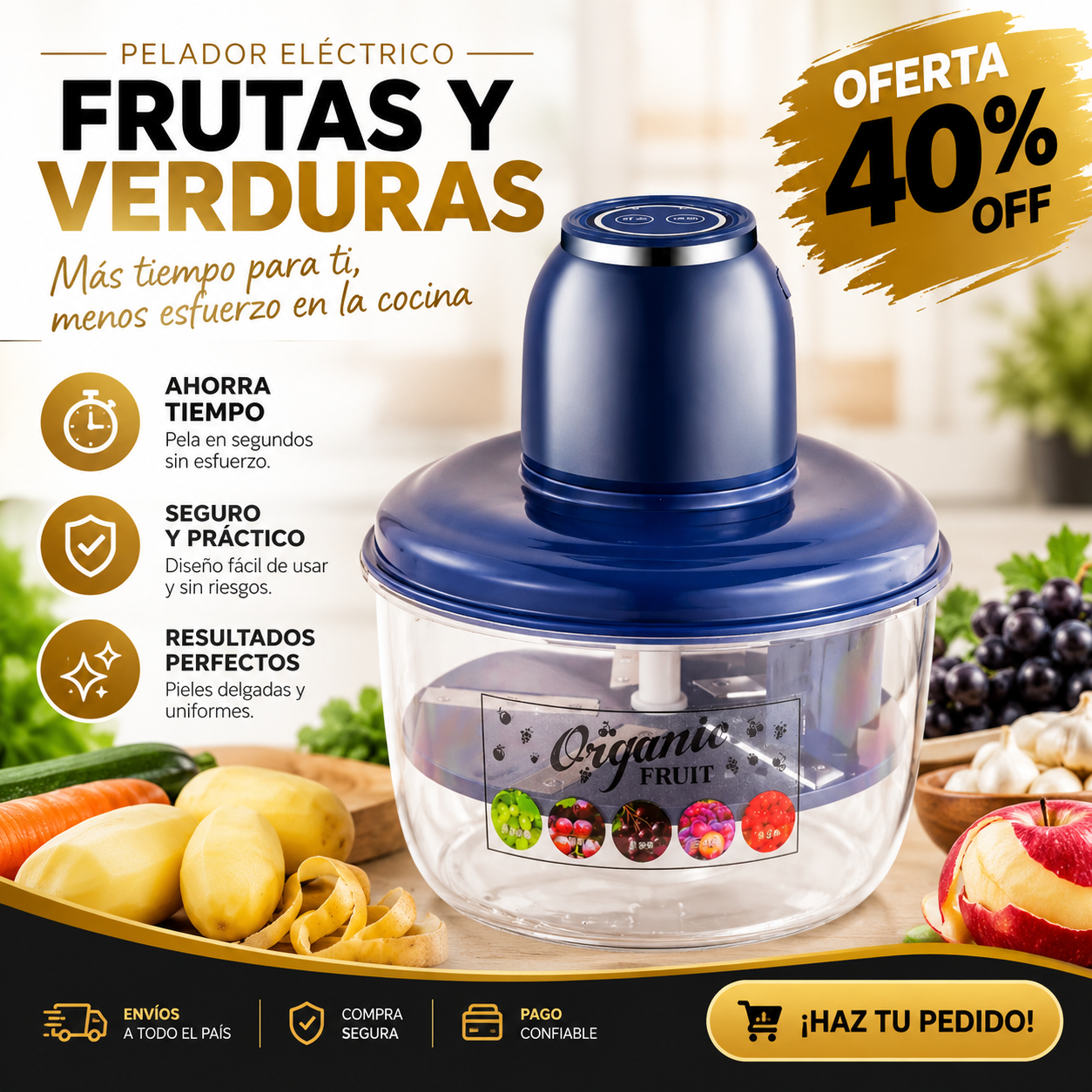Pelador Eléctrico De Frutas Azul
