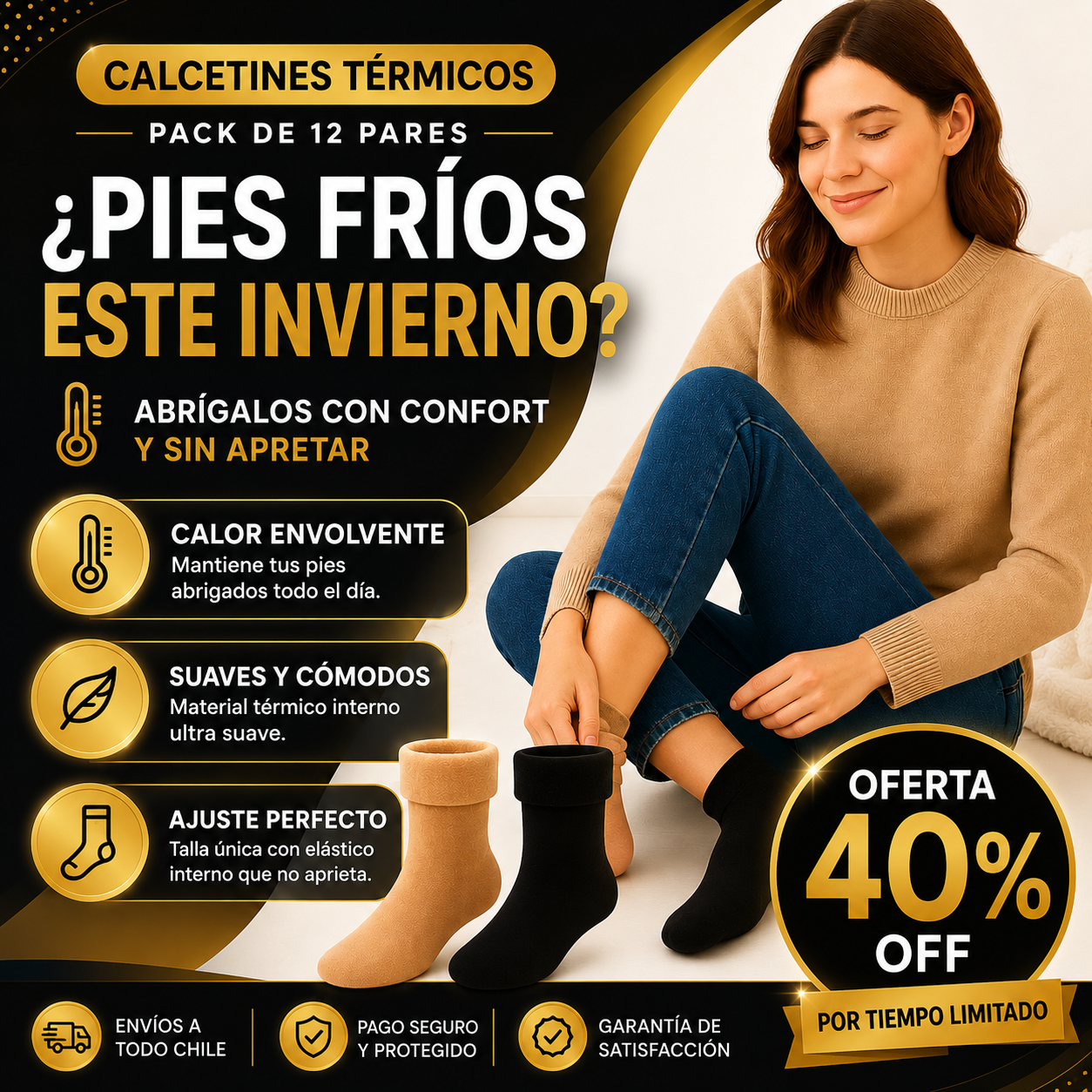 CALCETINES TERMICOS PARA INVIERNO - PACK 12 - MUJER