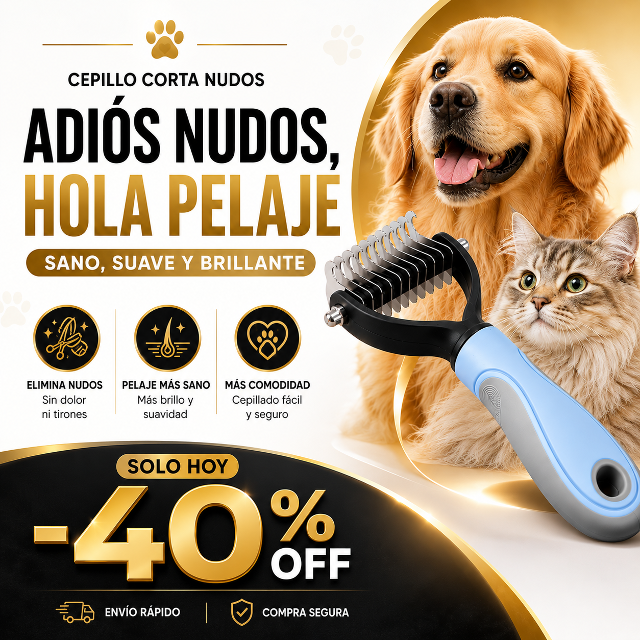 Cepillo Corta Nudos para Perros y Gatos