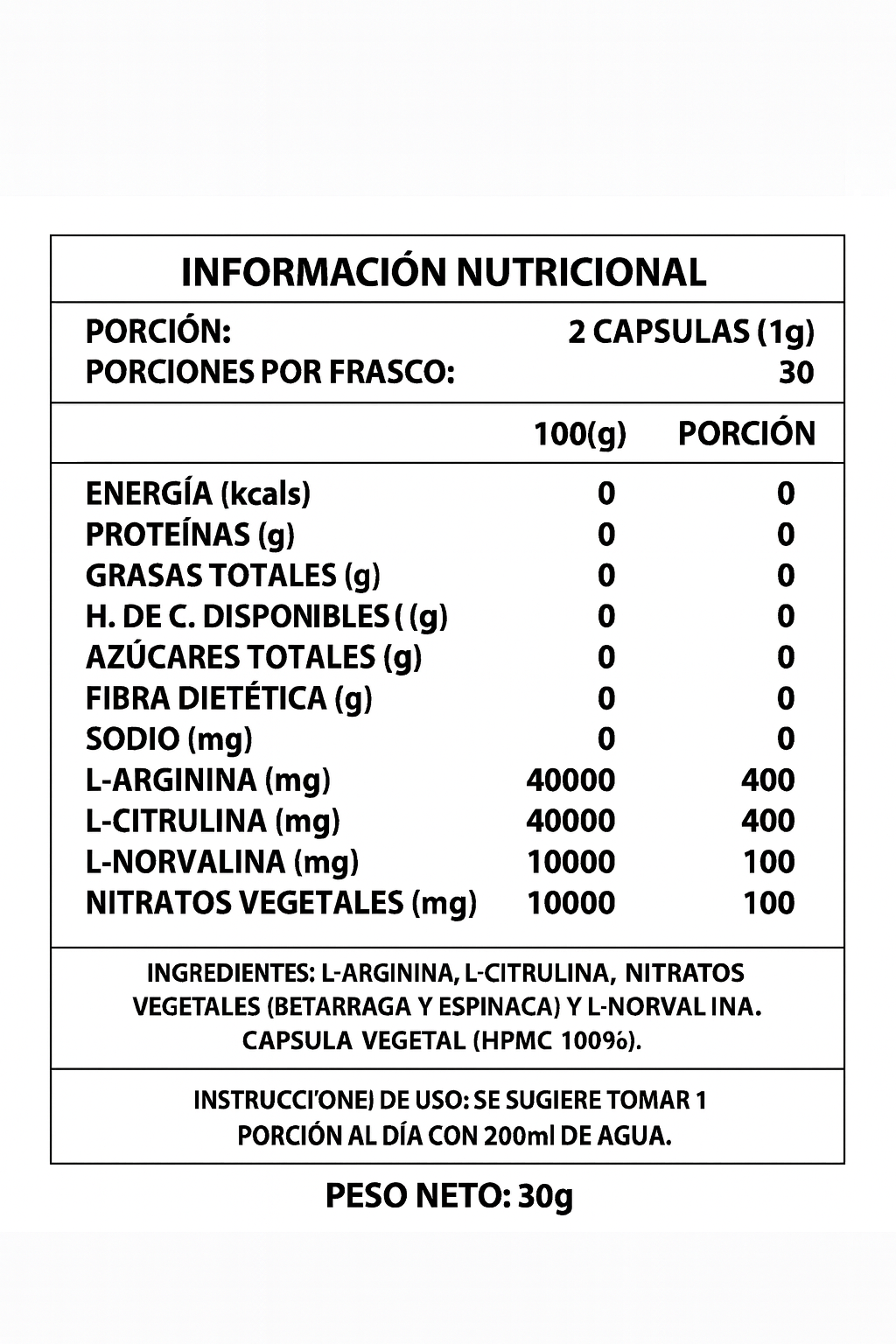 OXIDO NITRICO 60 CAPSULAS
