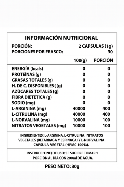 OXIDO NITRICO 60 CAPSULAS