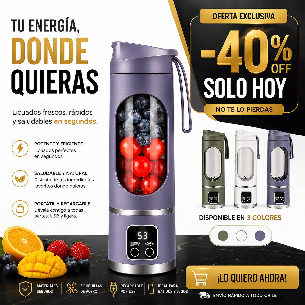 Licuadora Portátil Recargable Usb